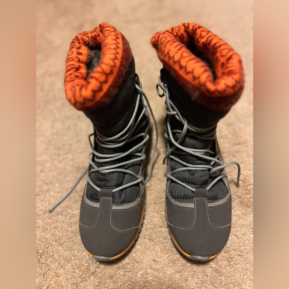 - Dr. Scholls Lace Up Alpine Winter Boots, color: Gray & Orange, Womens 7 …